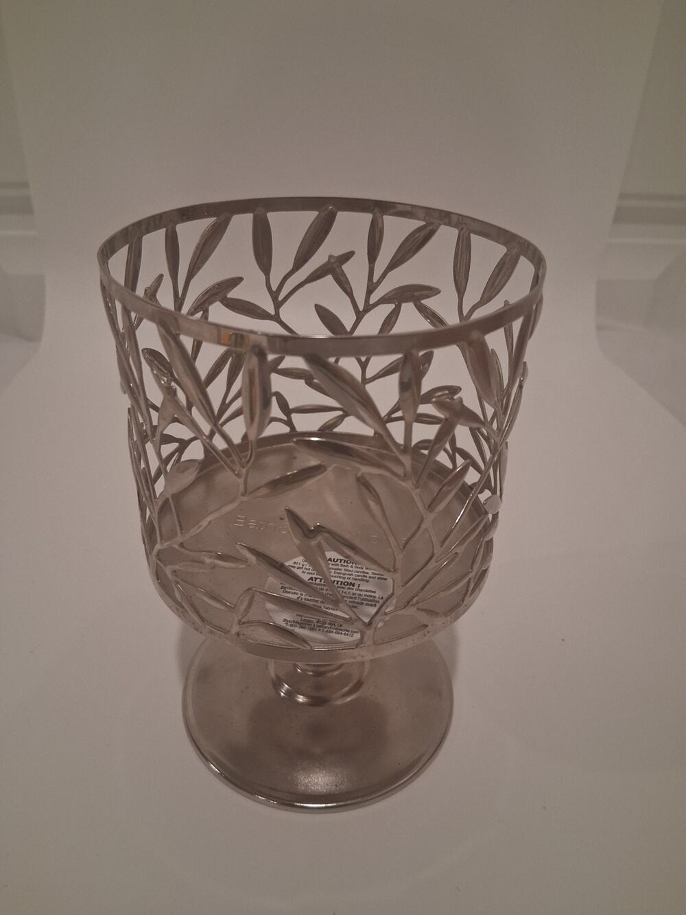 Bath & Body Works Vine Leaf Pedestal 3-Wick Candle Holder Silver Sleeve Stand